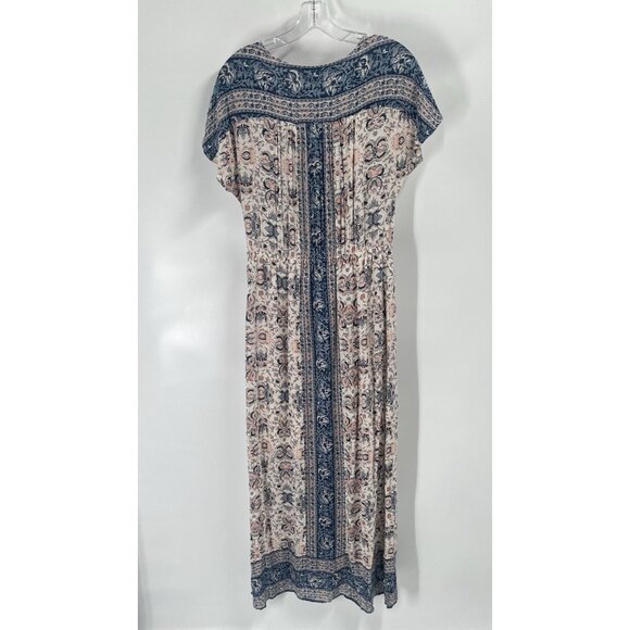 Lucky Brand Short Sleeve Boho Maxi Dress Print Sz Medium - Picture 3 of 4